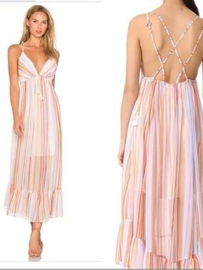 Free People Pastel Striped Backless Maxi Dress